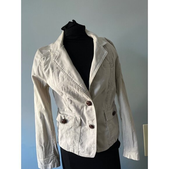 Gap light khaki thick sturdy cotton two button blazer fitted jacket Size Small - Picture 1 of 13